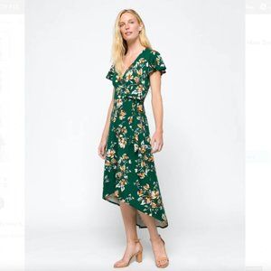 FORTUNE + IVY Irene Faux Wrap Brushed Knit Maxi Dress, Size M, Dark Green/Floral